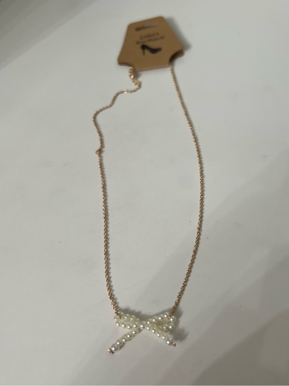 Pearl Bow Pendant Necklace - Gold Tone